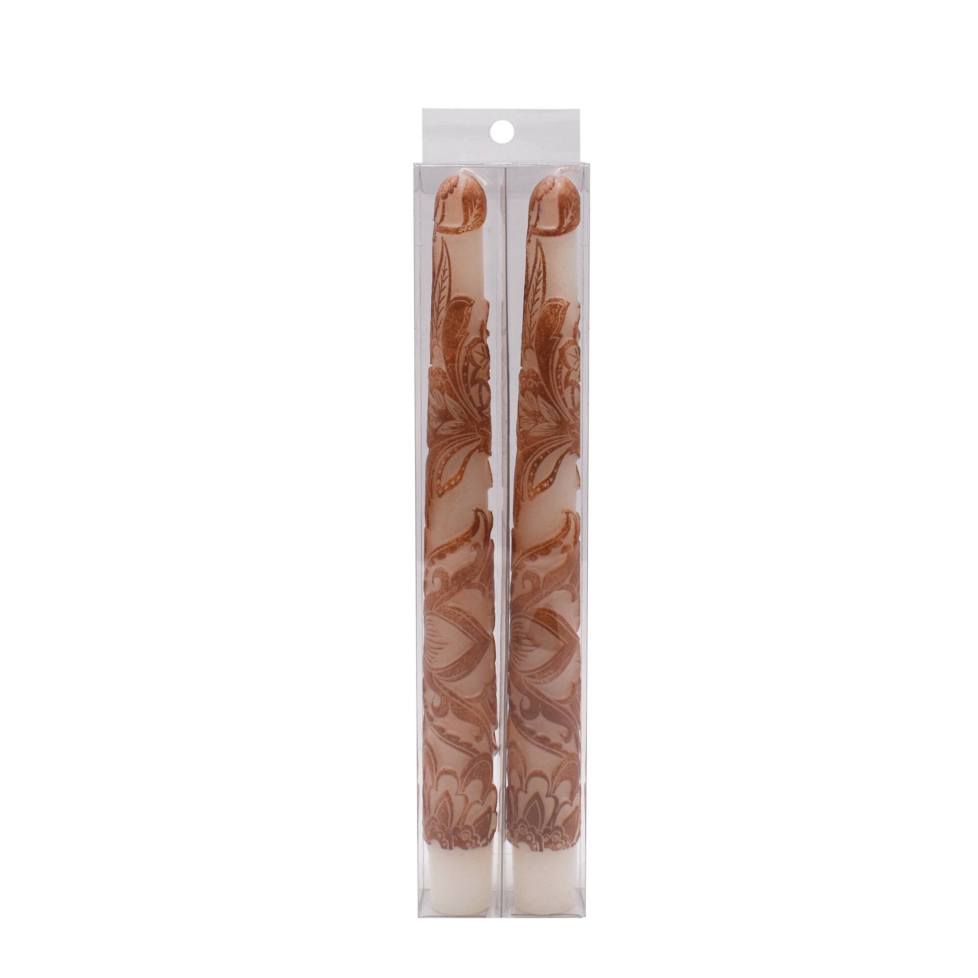10" Floral Embossed Taper Candles